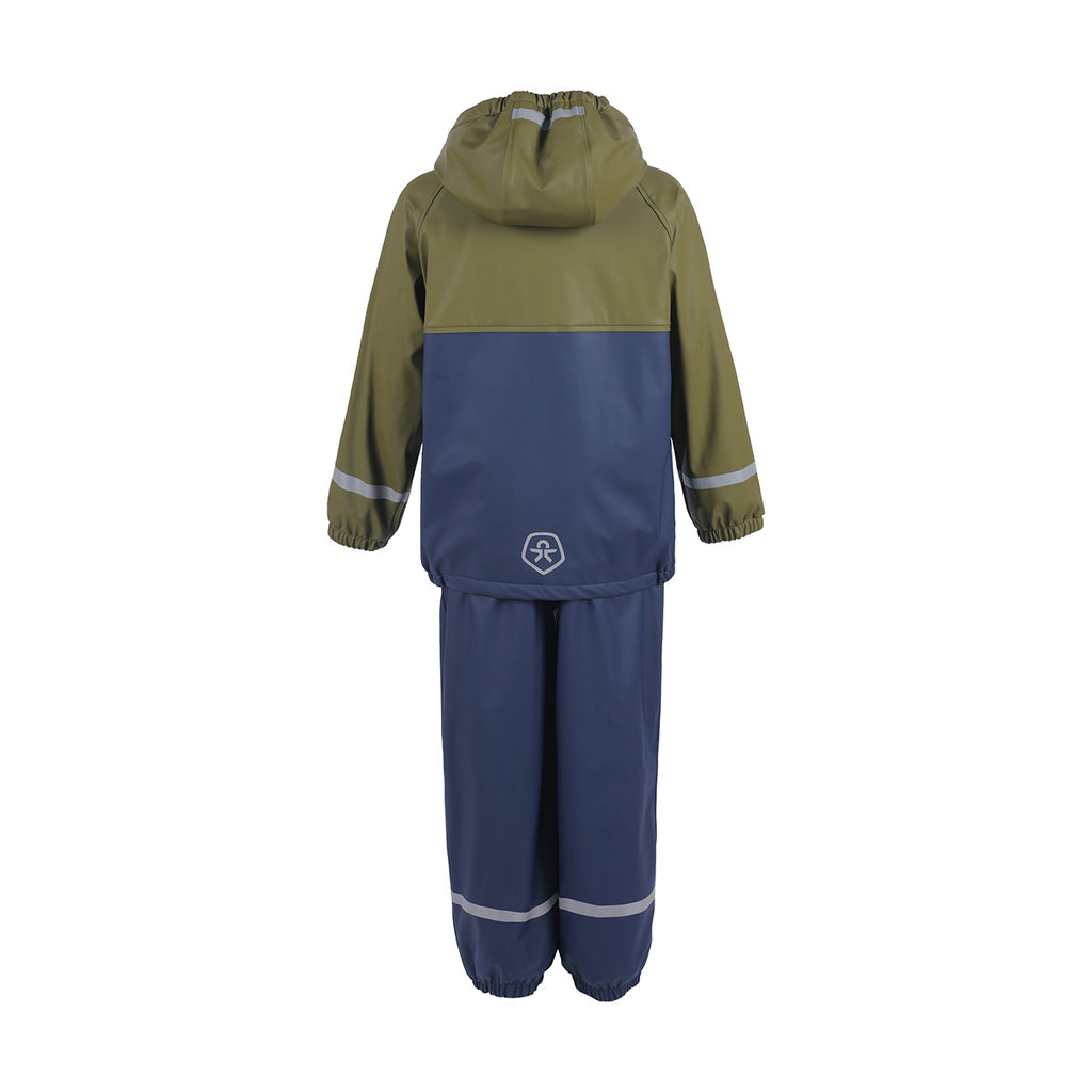 Fleece-lined Waterproof Dungarees & Jacket Set, Navy/Olive, ages 4-5 & 5-6