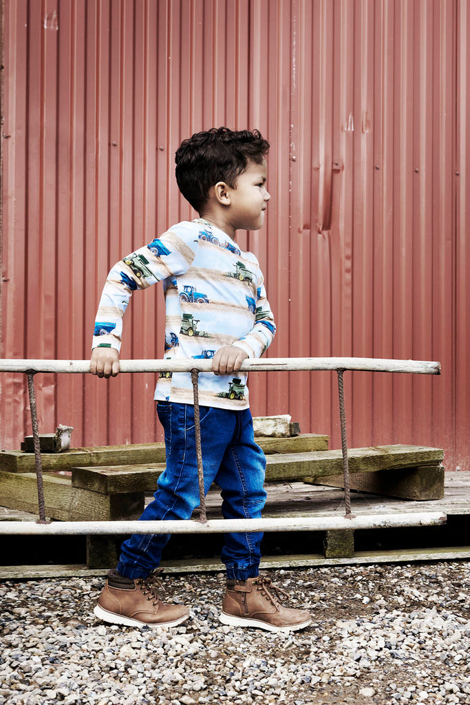 Long-sleeved Organic Cotton Top - Harvesters & Tractors, ages from 1-2