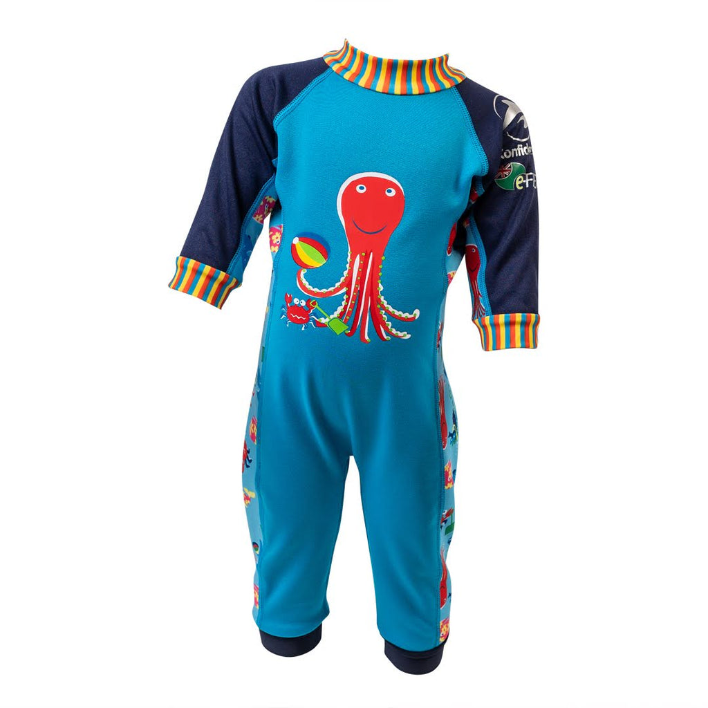 Baby Splashy Warm Lined UV50+ Swimsuit - Blue Octopus, age 1-2