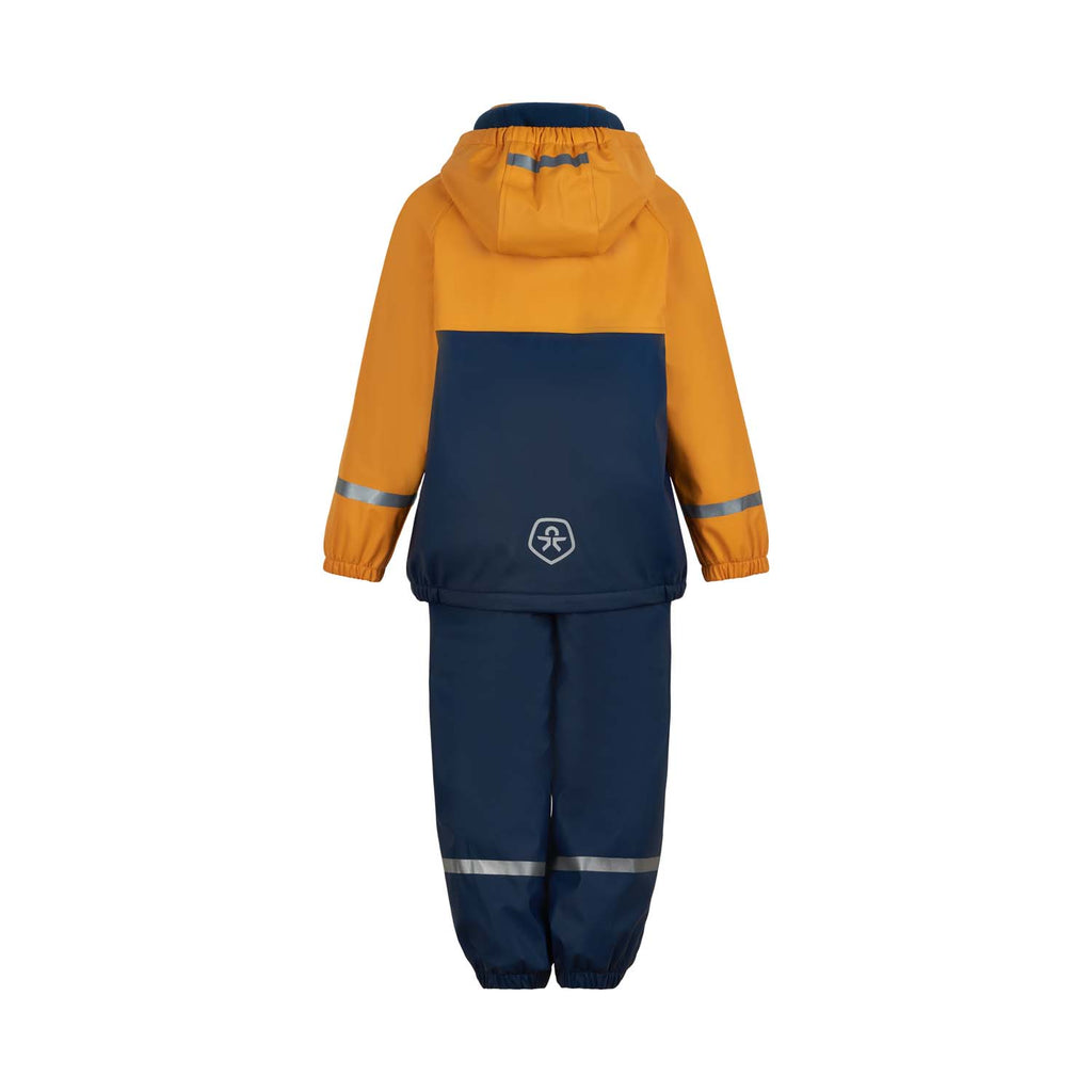 Fleece-lined Waterproof Dungarees & Jacket Set, Navy/Yellow, ages 3 - 8 years