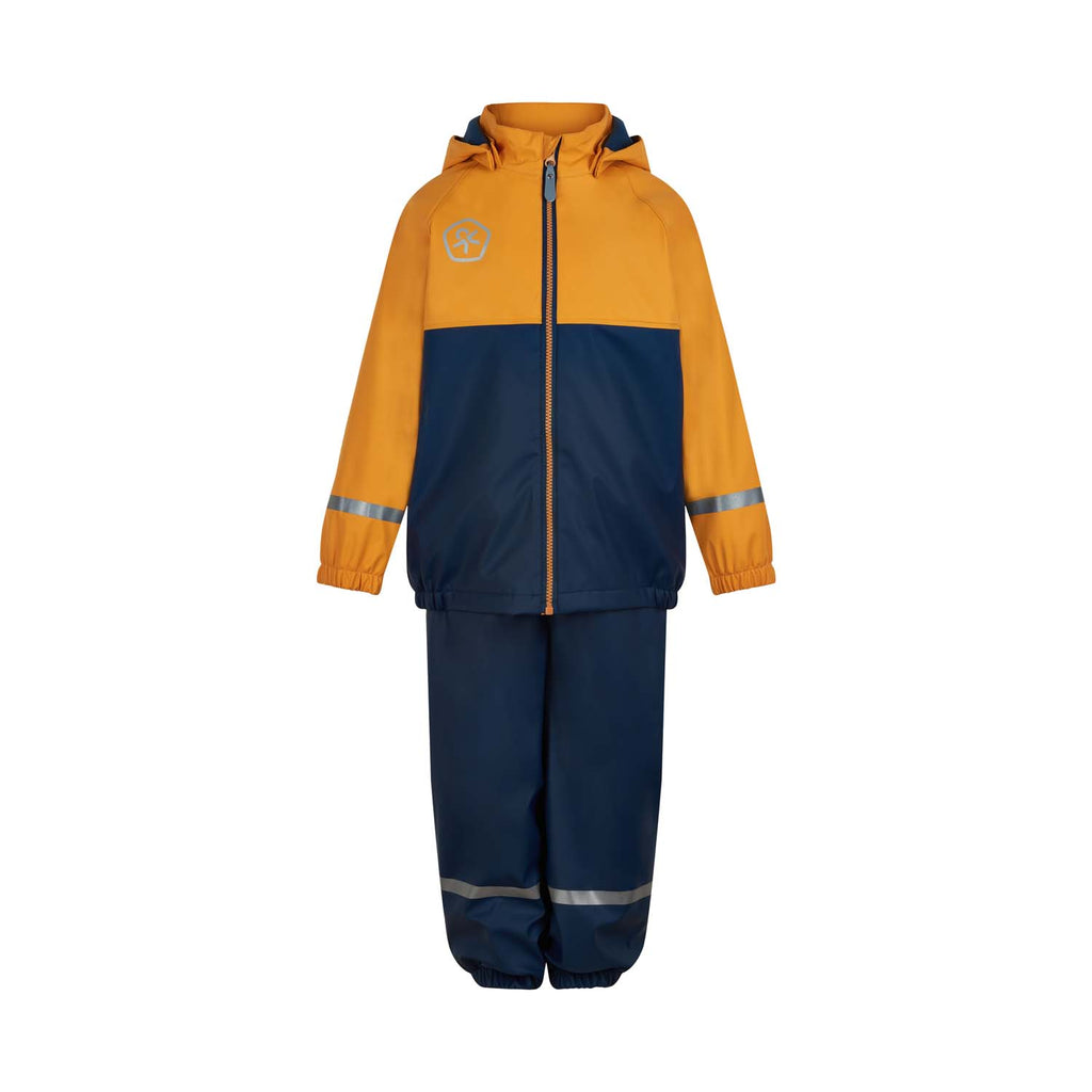 Fleece-lined Waterproof Dungarees & Jacket Set, Navy/Yellow, ages 5 - 8 years