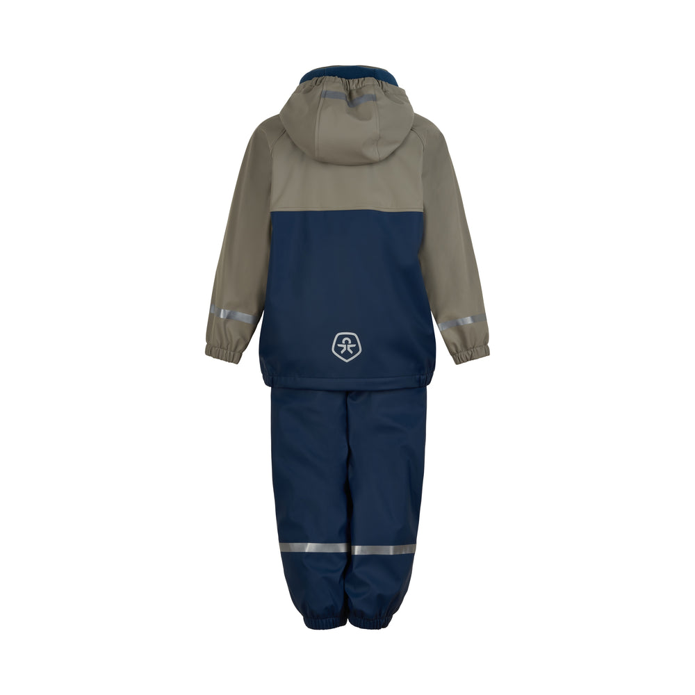 Fleece-lined Waterproof Dungarees & Jacket Set, Grey/Navy, ages from 4 to 7 years