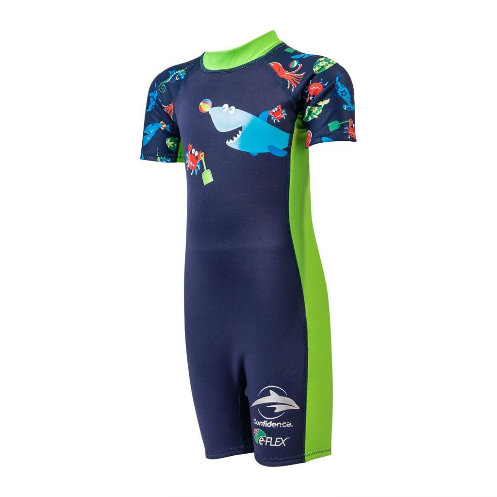 Warma Lined Swimsuit - Navy/ Lime Shark, ages 2-3 & 4-5